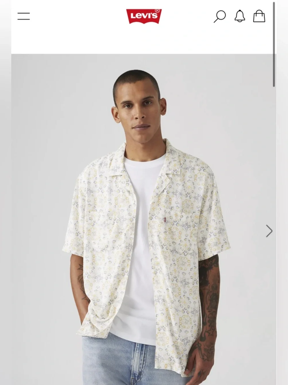 Levi's White Short-Sleeve Floral Button-Down Shirt with Yellow Accents
